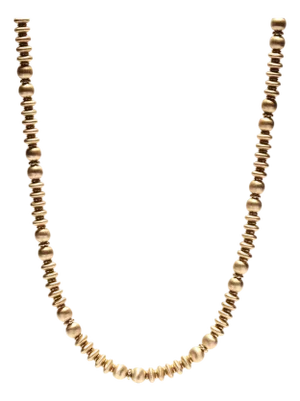 Vintage Italian Gold Beaded Necklace, 18kt Yellow Gold, Brushed Bead Necklace
