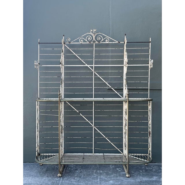 Vintage Boho French Wrought Iron and Brass Bakers Rack For Sale - Image 9 of 12