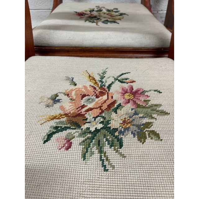 Cream Antique Regency / Duncan Phyfe Style Needlepoint Upholstered Dining Side Chairs For Sale - Image 8 of 16