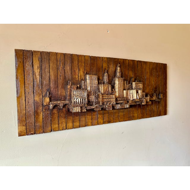 1967 Vanguard Studios cityscape foam/resin relief wall sculpture.