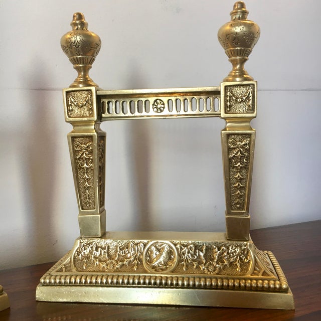 Solid Brass Aesthetic Movement Fireplace Andirons For Sale In Baltimore - Image 6 of 12