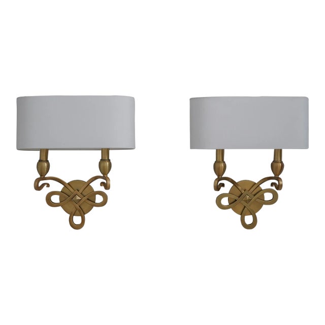 Set of 8 Modern Design Brass Lighted Wall Sconces For Sale