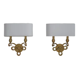 Set of 8 Modern Design Brass Lighted Wall Sconces
