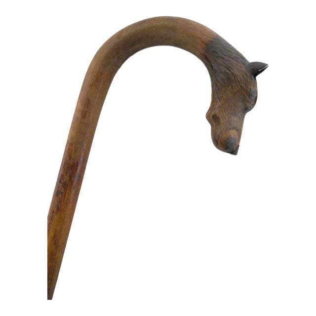 Victorian Carved Black Forest Greyhound Dog Handle Walking Stick Hook Cane For Sale