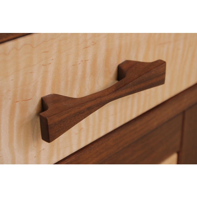 Pair of Studio Crafted Tiger Maple & Walnut Nightstands For Sale - Image 11 of 14