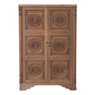 1940s French Carved Wood Cabinet by Charles Dudouyt, Attributed For Sale