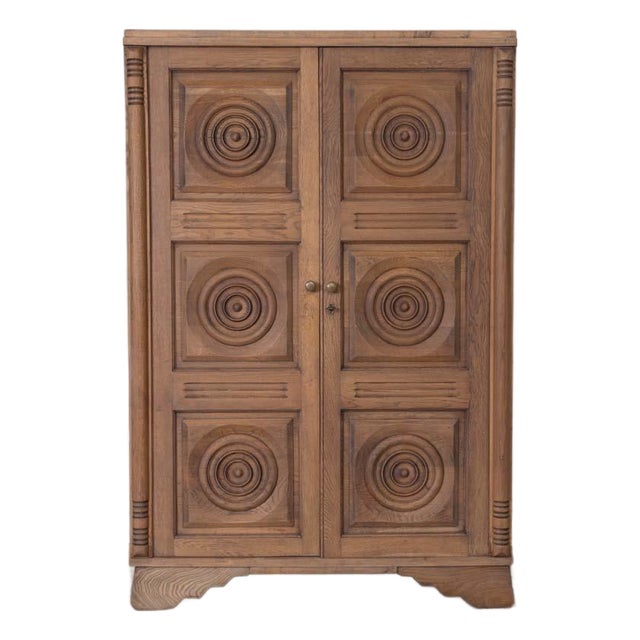 1940s French Carved Wood Cabinet by Charles Dudouyt, Attributed For Sale