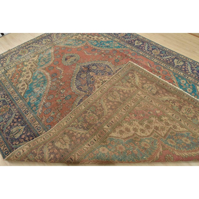 Tabriz Rug 9’8” X 12’10” Pink Wool Vintage Distressed Hand-Knotted Carpet For Sale - Image 14 of 15