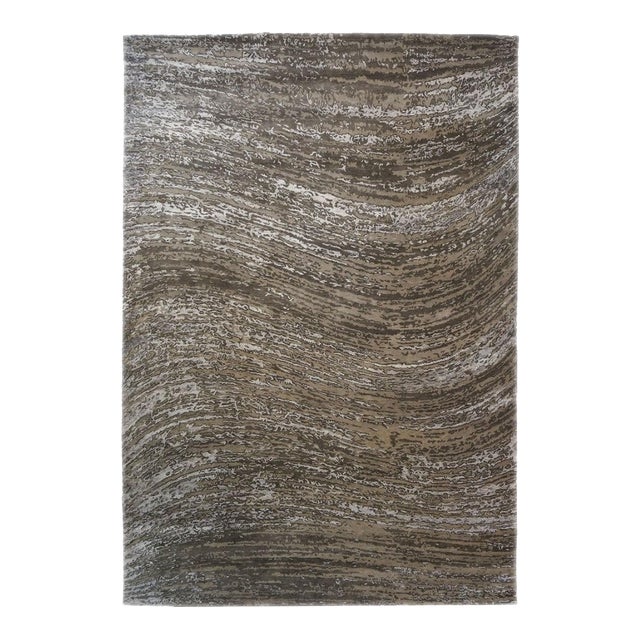 Indian Modern Wool & Silk 10X14 Tan, Grey & Ivory Handmade Area Rug #1143857 For Sale