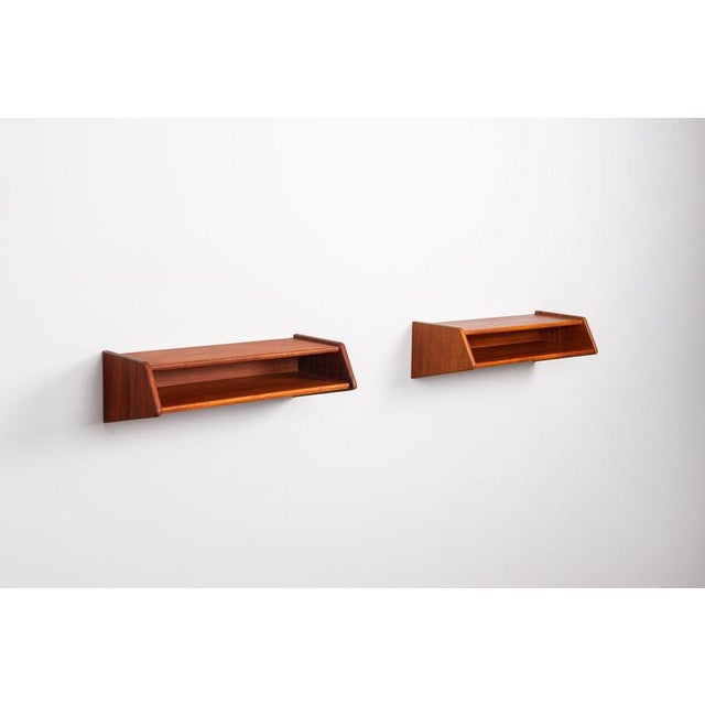 Pair of model No. 24 floating nightstands designed by Aksel Kjersgaard, Odder, Denmark, 1960s. A beautifully crafted pair...