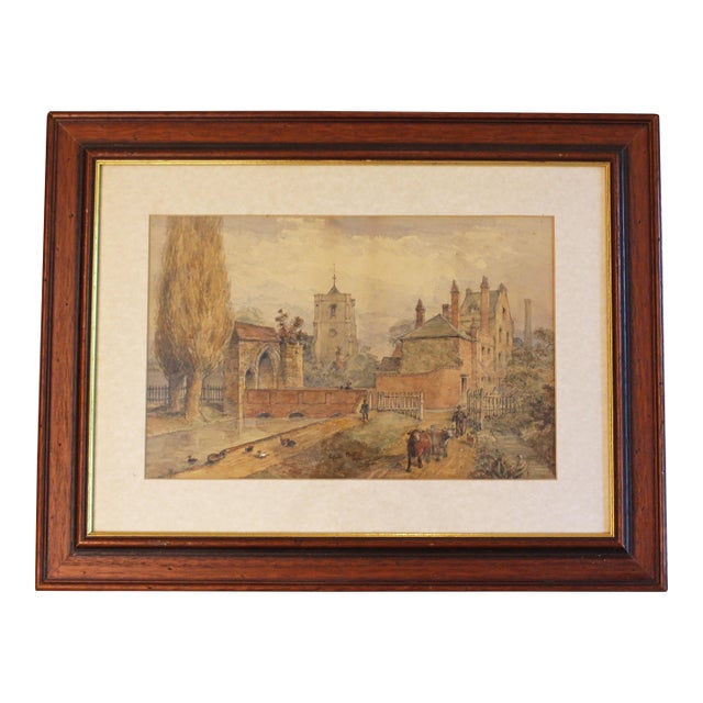 Late 19th Century English Watercolor Town Landscape by Frederick Mew For Sale