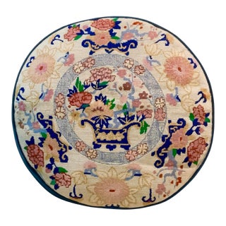 Vintage Chinoiserie Petite Point Pillow With Steel‑Blue Velvet Backing & Cording - Textile Collectors, Palm Beach Regency, Cottage Core - See Pics! For Sale