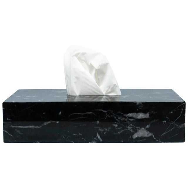 Tissue Box Cover in Black Marble For Sale - Image 11 of 11