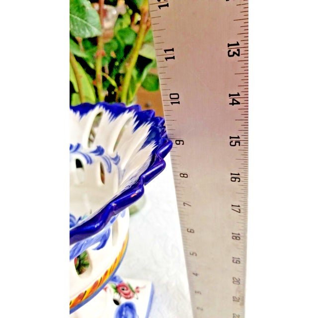 Mid-Century Modern Vintage Portuguese Alcobaca Ceramic Reticulated Dish on Pedestal For Sale - Image 3 of 5