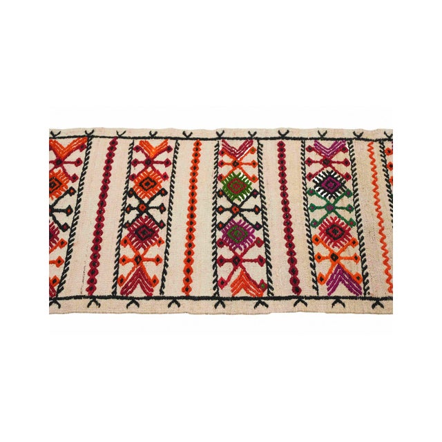 Embroidered Vintage Small Kilim Rug - 1`10″ X 4`5″ Ft. For Sale - Image 4 of 6