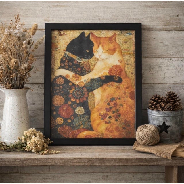 Framed 8x10 Klimt inspired cat print art #catlovers Add a touch of whimsy to your home with this charming framed cat art...