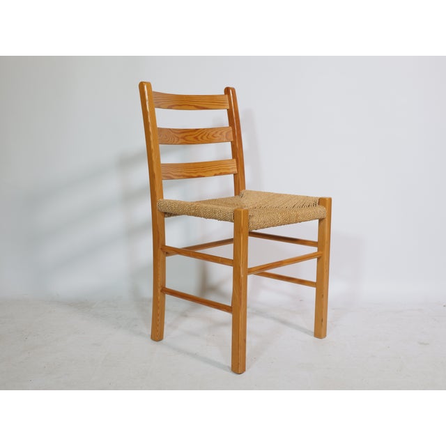 Wood Pinewood Rope Wicker Dining Chairs, 1970s, Set of 4 For Sale - Image 7 of 13