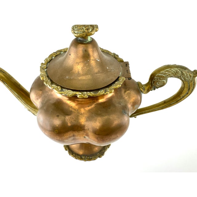Metal Vintage French Style Copper Teapot With Brass Handle & Hinged Lid For Sale - Image 7 of 11