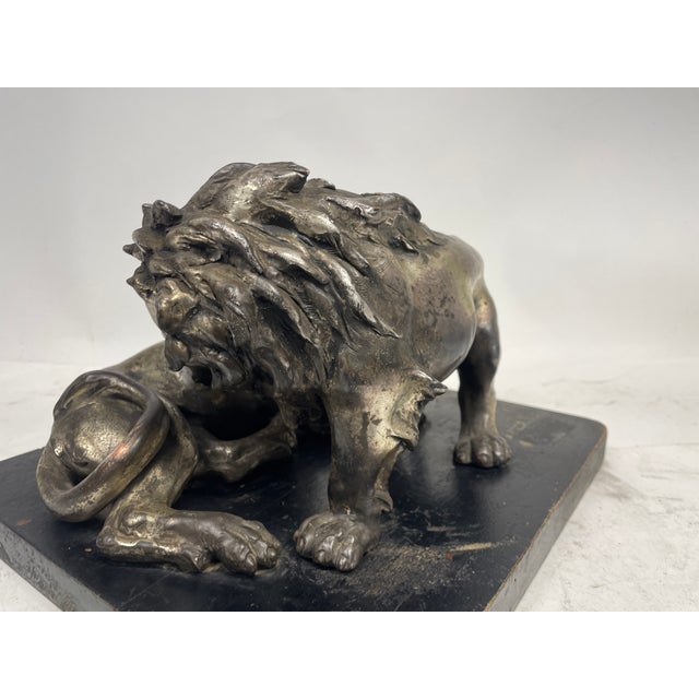 Black C. Ganci, Fight Between Lion and Tiger, 1920s, Silver Sculpture For Sale - Image 8 of 15