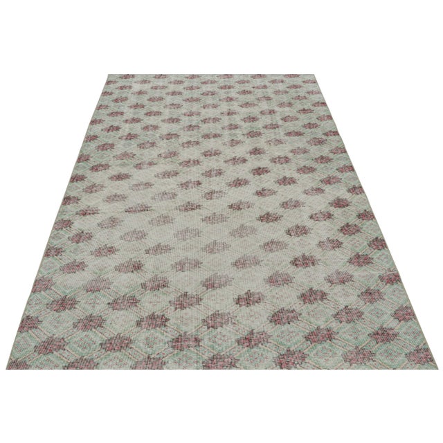 Traditional Vintage Zeki Müren Rug in Turquoise With Geometric Patterns, From Rug & Kilim For Sale - Image 3 of 7