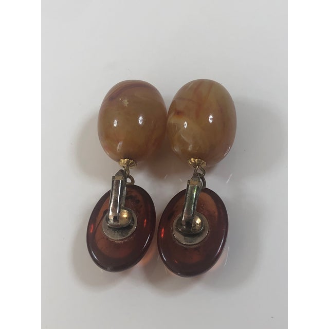 1970s Retro Lucite Amber Orange Oval Dangle Earrings, A Pair For Sale - Image 10 of 10
