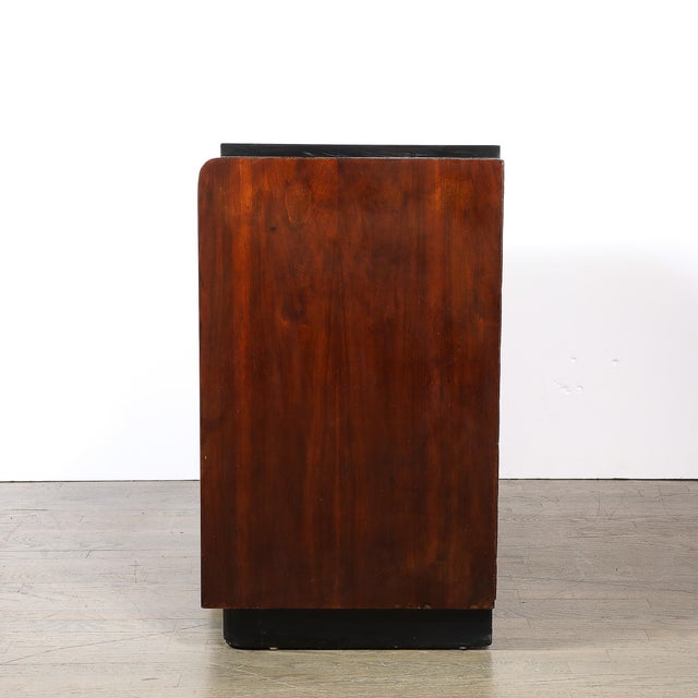 Art Deco Machine Age Waterfall Front Book-Matched Walnut & Black Lacquer Cabinet For Sale - Image 12 of 18