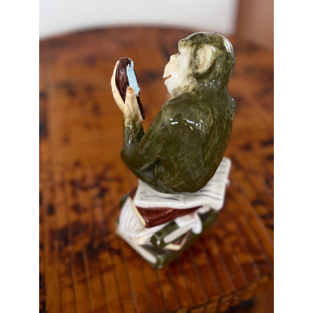 Hollywood Regency Vintage Ceramic Monkey Holding Mirror Figurine For Sale - Image 3 of 7