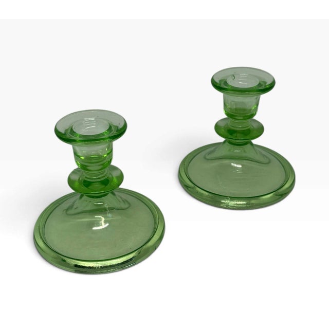 Vintage Green Uranium Glass Candlestick Holders Pair 1930s Depression ...