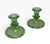 Mid-Century Modern Vintage Green Uranium Glass Candlestick Holders Pair 1930s Depression Glass For Sale - Image 3 of 12