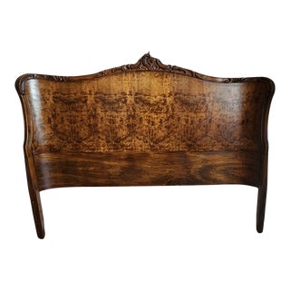 Louis XVI French Provincial Burled Wood Rococco Mid-Century Full Size Headboard For Sale