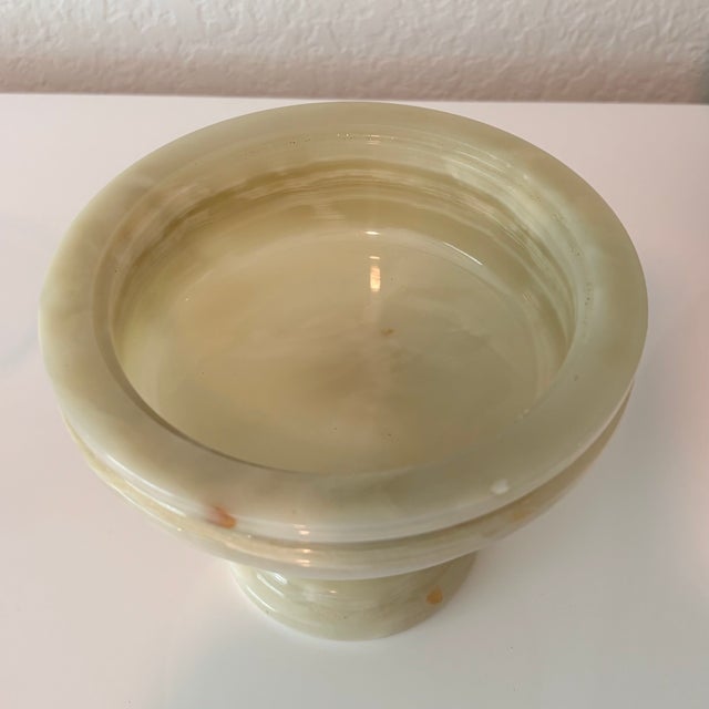 Gemstone Mid 20th Century Italian Vide Poche Green Onyx Pedestal Compote Bowl For Sale - Image 7 of 12