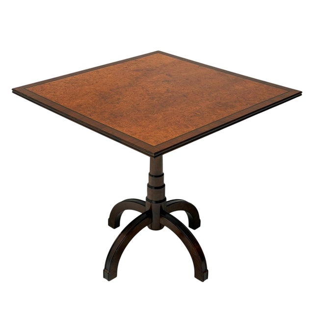 Stunning and elegant Art Deco tilt-top table. Striking Swedish design from the 1930s. Solid walnut base with original burl...
