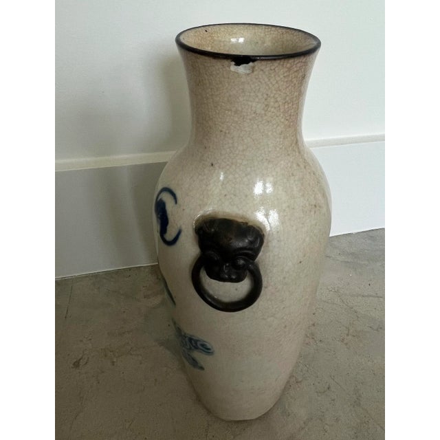Late 19th Century Late 19th Century Chinese Porcelain Vase With Sculpted Fu Dog Handles, C. 1880s For Sale - Image 5 of 12