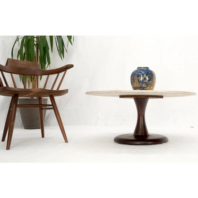 Mid 20th Century Mid-Century Modern Turned Solid Walnut Base Marble Top Round Coffee Table For Sale - Image 5 of 12