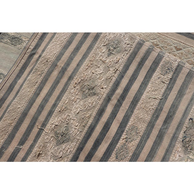 Vintage Turkish Gallery Kilim With Soft Blue-Gray and Sand Striped Motifs For Sale - Image 11 of 11