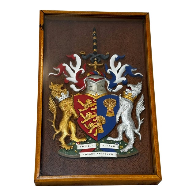 Late 20th Century British Heraldic Armorial Shire Coat Arms of Chester Plaster Wall Sculpture in Cas For Sale
