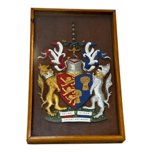 Late 20th Century British Heraldic Armorial Shire Coat Arms of Chester Plaster Wall Sculpture in Cas