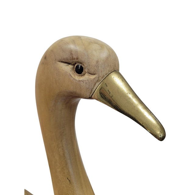 Mid 20th Century Italian Mid-Century Modern Hand-Carved Wooden Swan With Brass Beak, C. 1960s–70s For Sale - Image 5 of 16