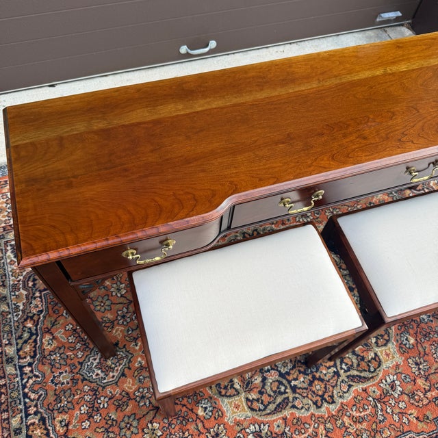 Ethan Allen Vintage Tradition House Chippendale Solid Cherry 3 Drawer Console Table Set With Pair of Benches or Stools - 3 Pieces For Sale - Image 4 of 18