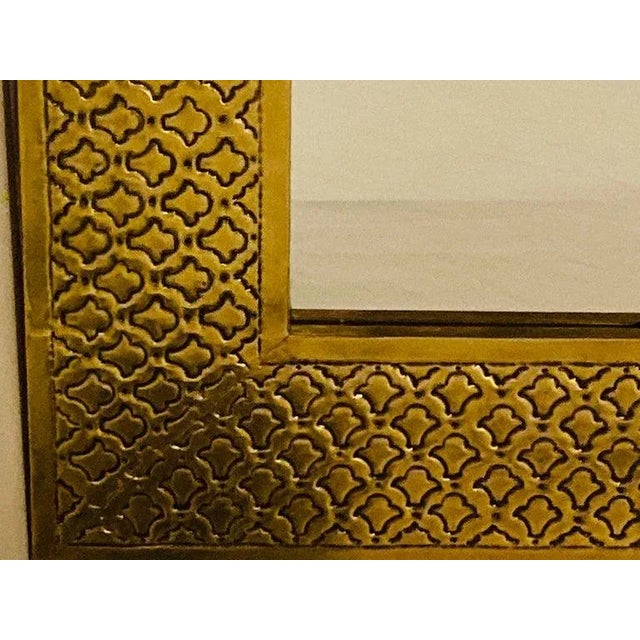 1990s Modern Brass Floor or Console Mirror Hand Hammered Diamond Riveted Design For Sale - Image 5 of 12