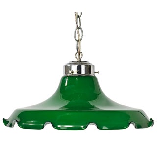 French Green Glass Shade Chrome Pendant For Sale
