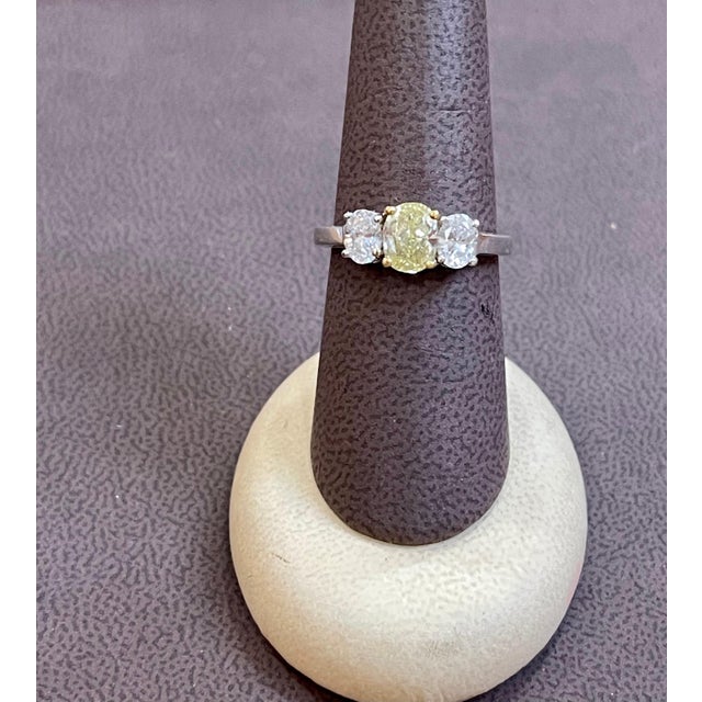 Yellow GIA Certified Natural Fancy Yellow & White Diamond Three Stone Engagement Ring For Sale - Image 8 of 18