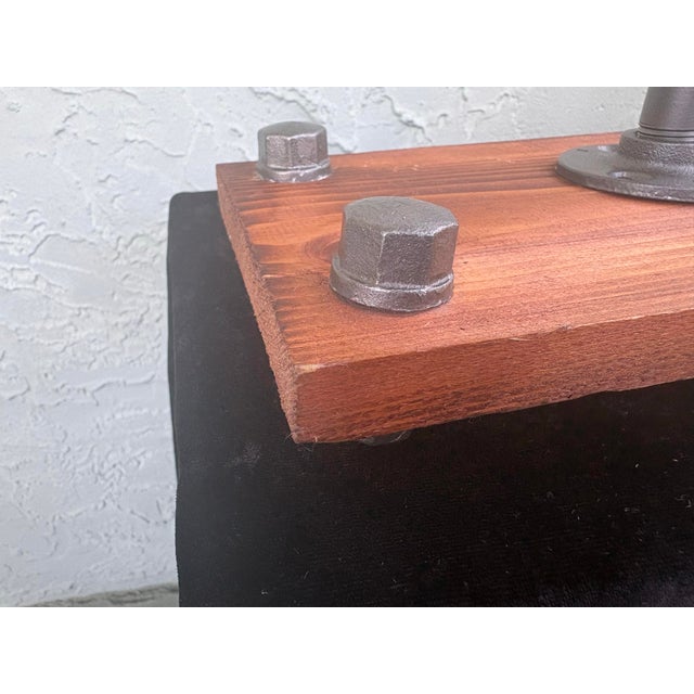 Mercantile Design Industrial Pipe Table Lamp With Dual Edison Sockets on Solid Wood Base For Sale - Image 10 of 11