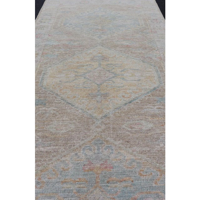 Textile 2020s Hand Knotted Modern Oushak on Light Taupe Background With Light Coral L. Blue For Sale - Image 7 of 12