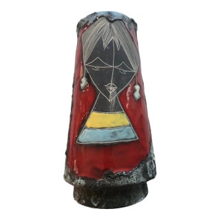 Vintage Mid-Century Modern Italian Fat Lava Textured Painted Lamp Red Black Yellow Blue For Sale