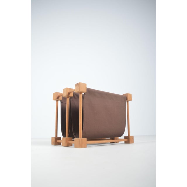 Double Magazine Holder in Wood and Linen, 1960s For Sale - Image 6 of 7