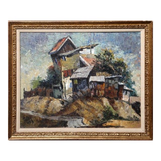 House on a Hill, Samuel Zulkis Double-sided Oil on Canvas, Signed Lower Left For Sale