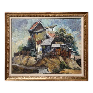 House on a Hill, Samuel Zulkis Double-sided Oil on Canvas, Signed Lower Left