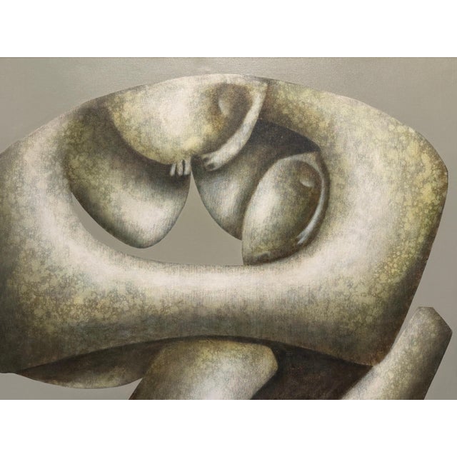 Carlos León Cruz “Untitled” Abstract Oil on Canvas, Custom Leather Frame For Sale - Image 10 of 12