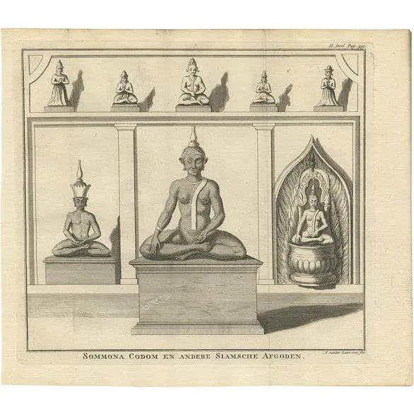 A. Van Der Laan, Illustration of Statues of Buddha and Siamese Deities, 1739, Print For Sale